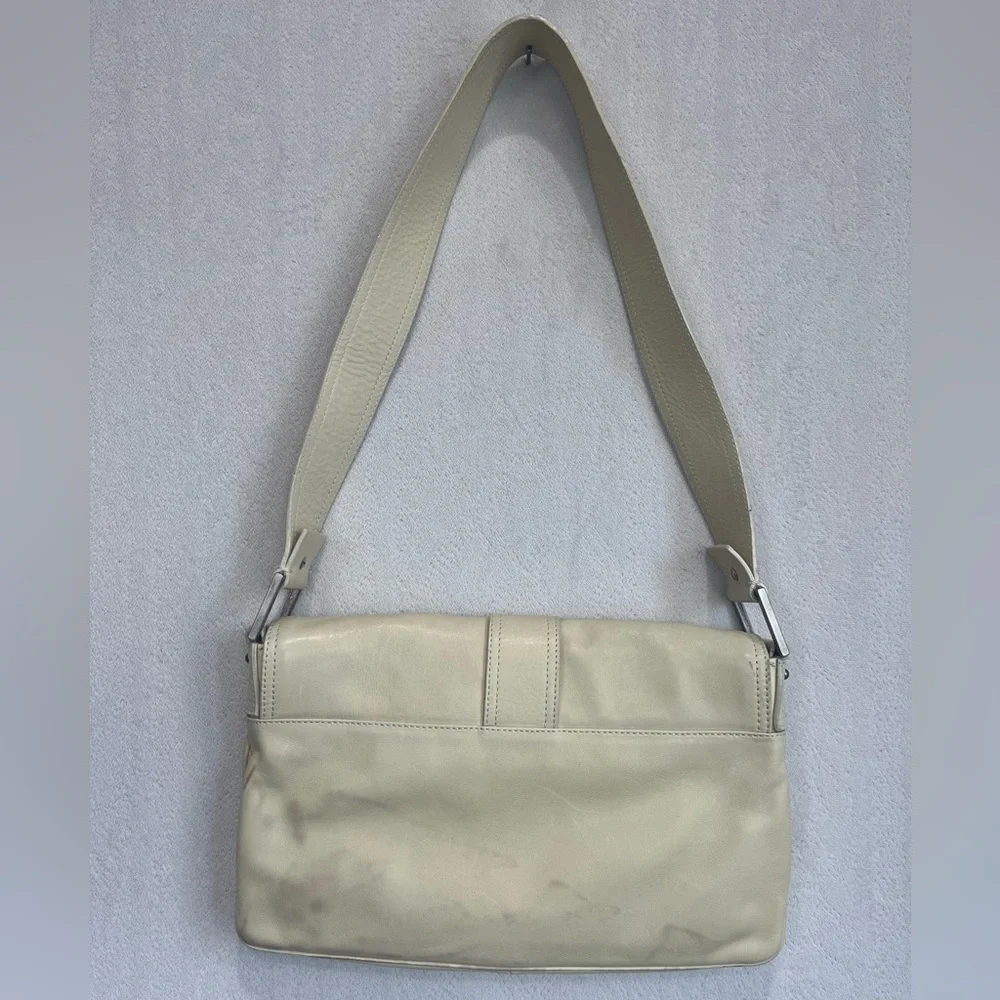 Frances Cobiasia Classic Leather Cream Shoulder Hobo Buckle Bag Made in Italy